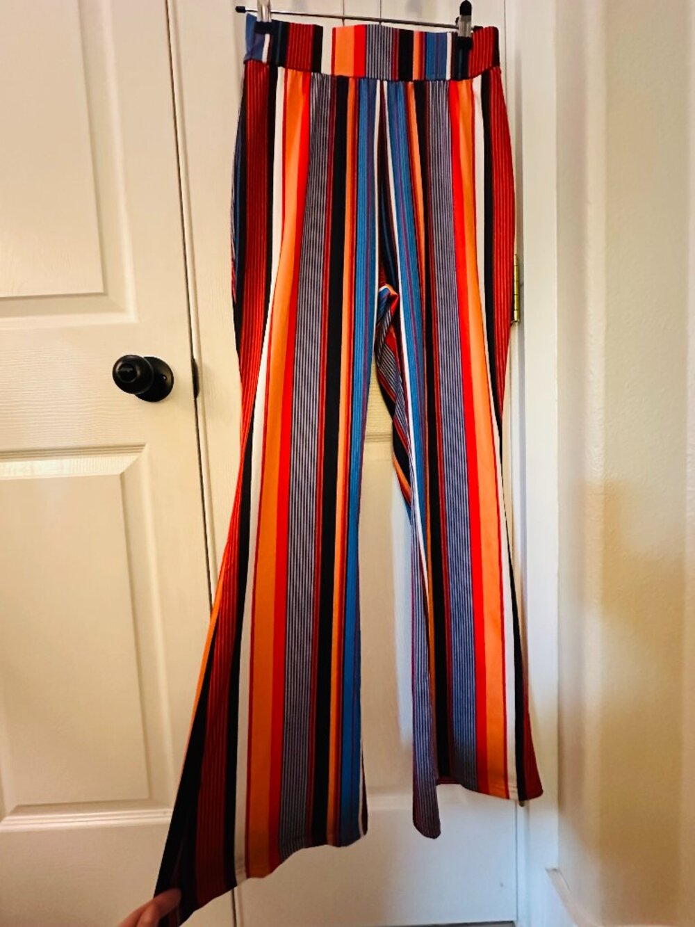 Funky Retro Multi-Color Striped Wide-Leg Flare Pants - Size S